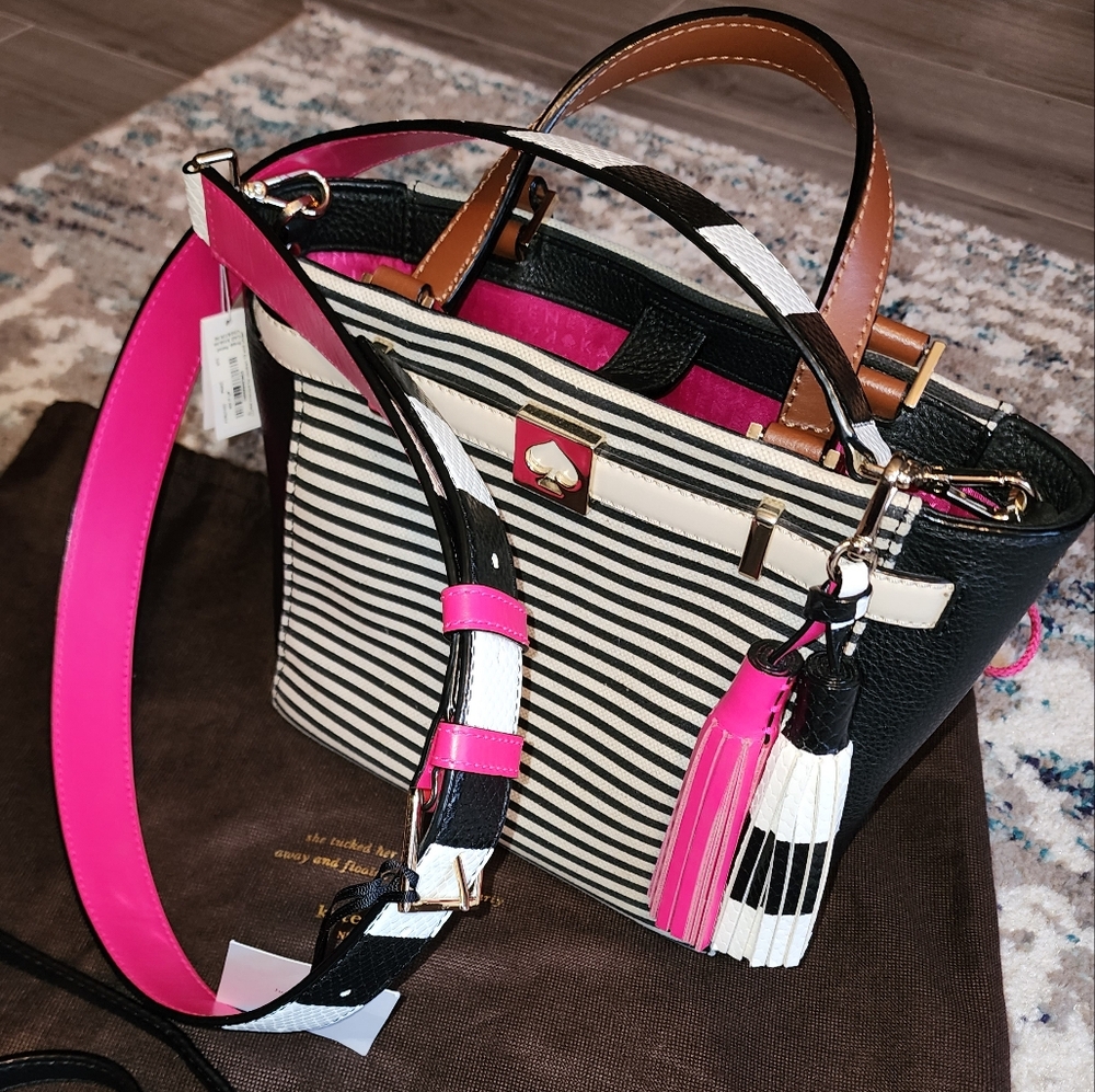 Kate Spade Mix It Up pink white black purse strap and tassel set NWT